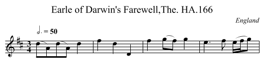 Earle of Darwin's Farewell,The. HA.166 - staff notation