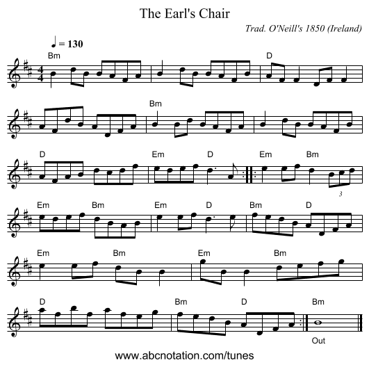 Earl's Chair, The - staff notation