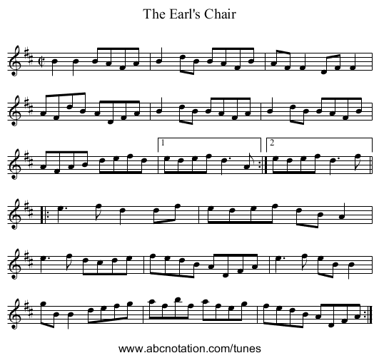 Earl's Chair, The - staff notation