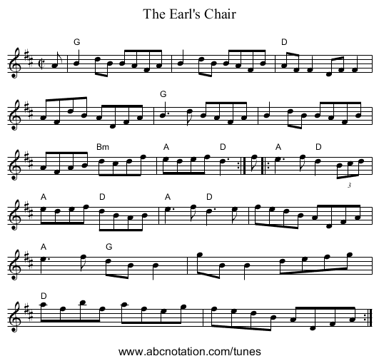Earl's Chair, The - staff notation