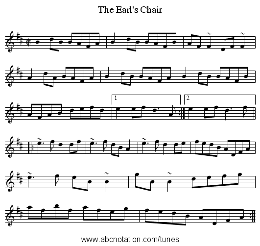 Earl's Chair, The - staff notation