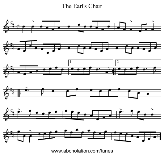 Earl's Chair, The - staff notation