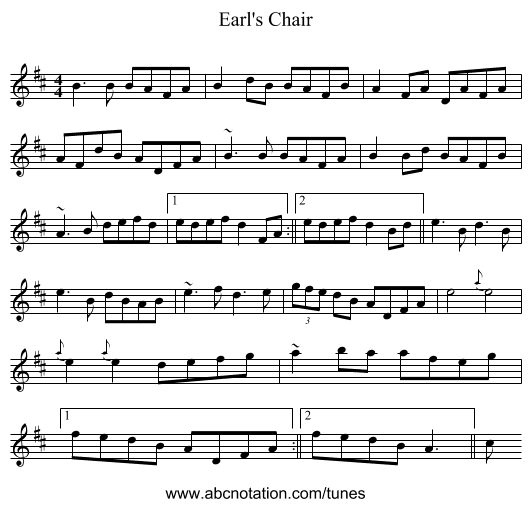 Earl's Chair - staff notation