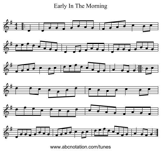 Early In The Morning - staff notation