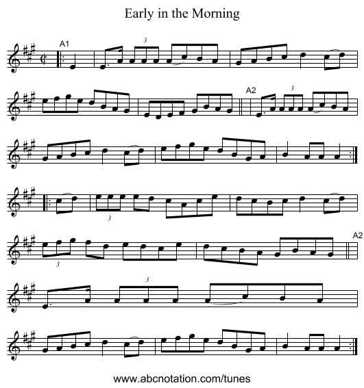 Early in the Morning - staff notation