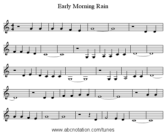 Early Morning Rain - staff notation