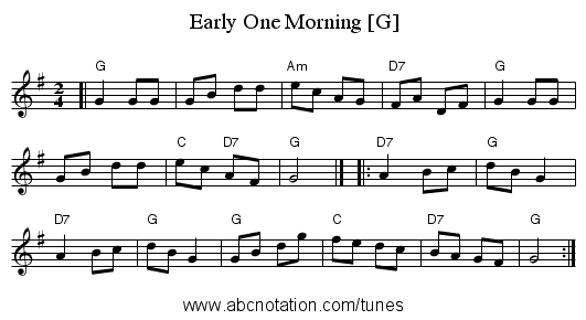 Early One Morning [G] - staff notation