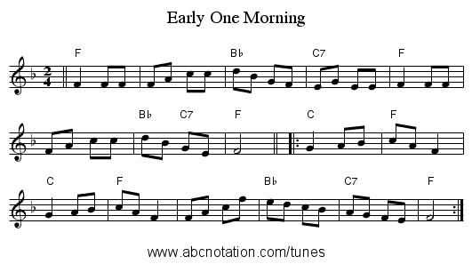 Early One Morning - staff notation