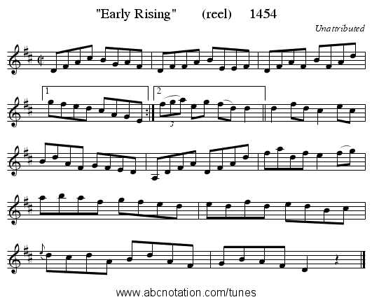 Early Rising       (reel)     1454 - staff notation