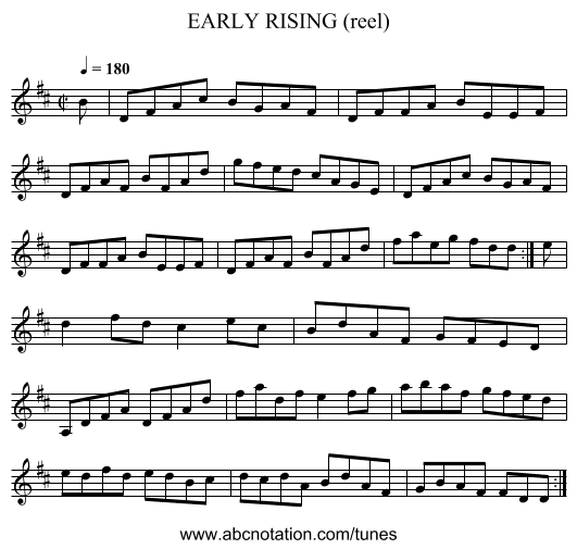 EARLY RISING (reel) - staff notation