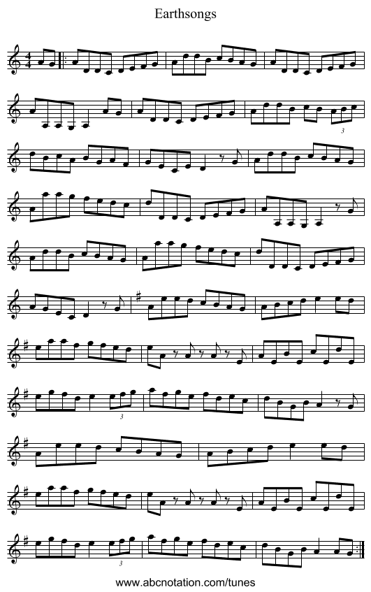 Earthsongs - staff notation