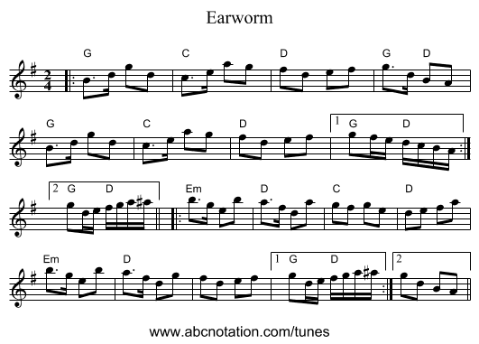 Earworm - staff notation