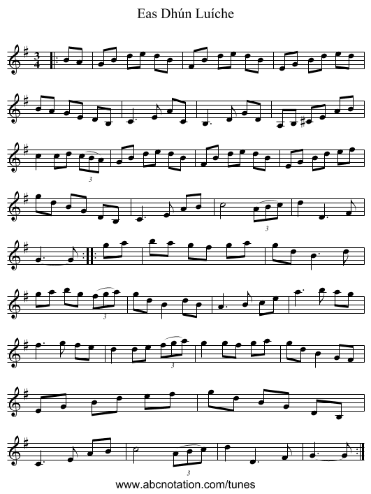 Eas Dhún Luíche - staff notation