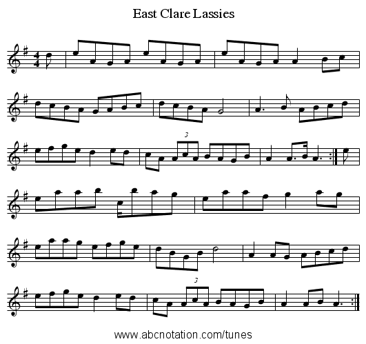 East Clare Lassies - staff notation