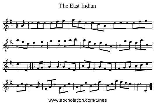 East Indian, The - staff notation