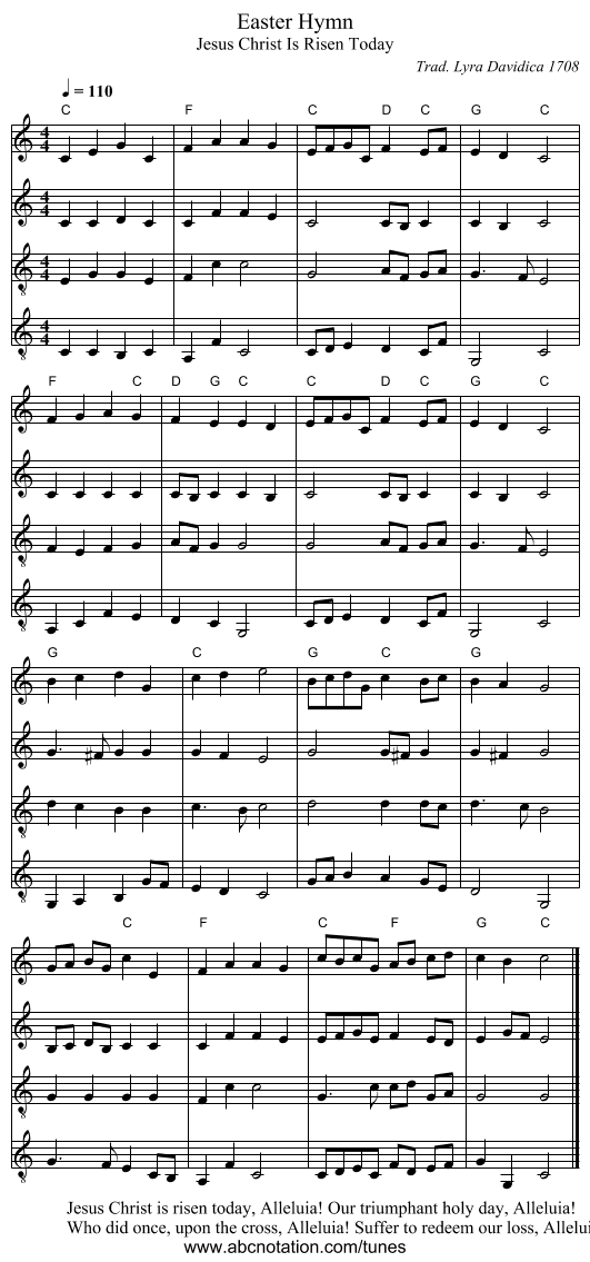 Easter Hymn - staff notation