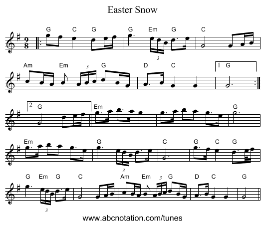 Easter Snow - staff notation