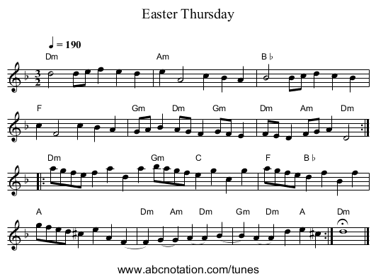 Easter Thursday - staff notation