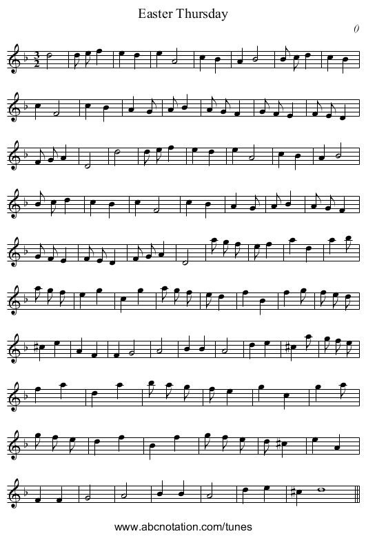 Easter Thursday - staff notation