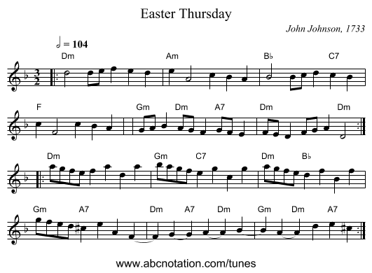 Easter Thursday - staff notation