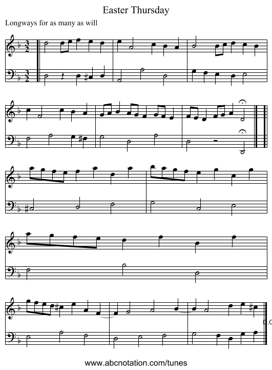 Easter Thursday - staff notation