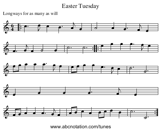 Easter Tuesday - staff notation