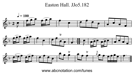 Easton Hall. JJo5.182 - staff notation
