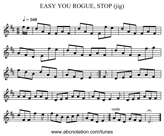 EASY YOU ROGUE, STOP (jig) - staff notation