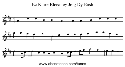Ec Kiare Bleeaney Jeig Dy Eash - staff notation