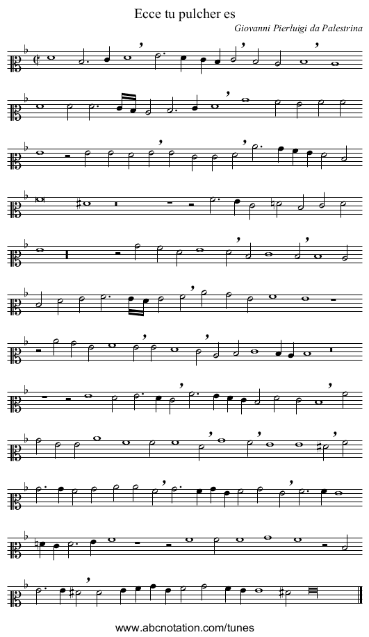 Ecce tu pulcher es - staff notation
