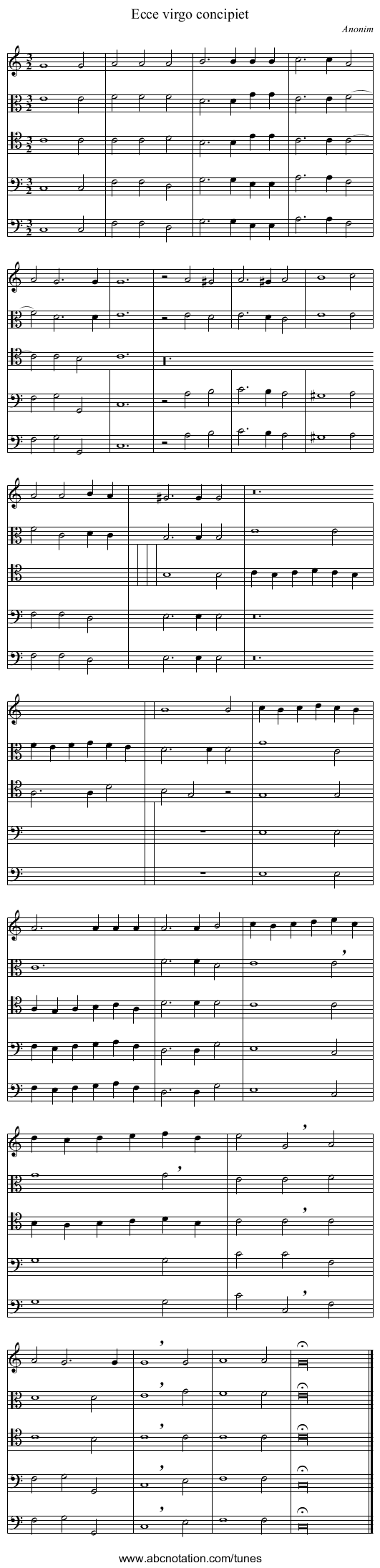 Ecce virgo concipiet - staff notation