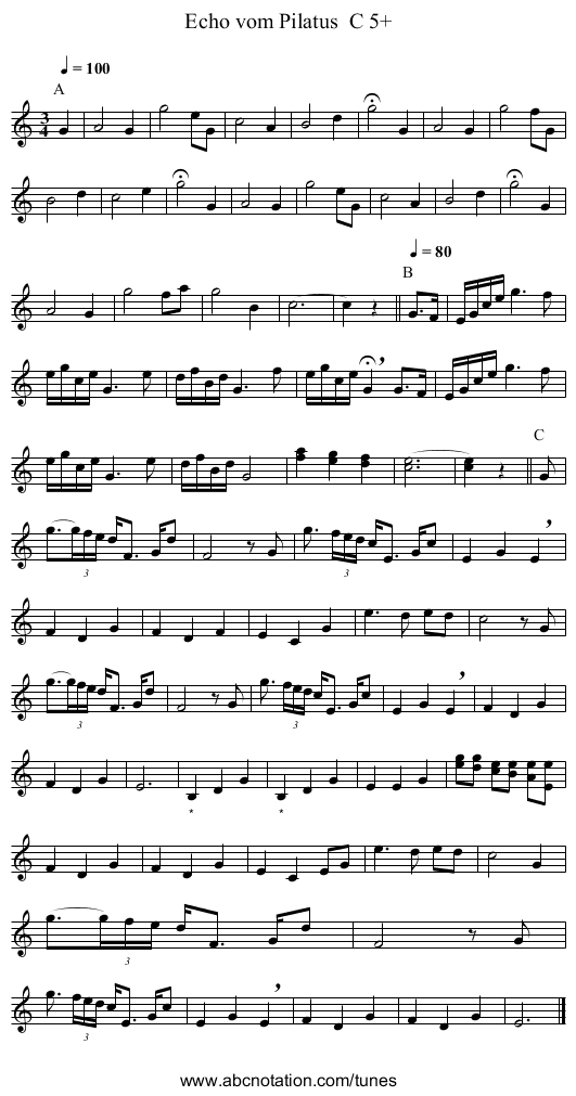 Echo vom Pilatus  C 5+ - staff notation