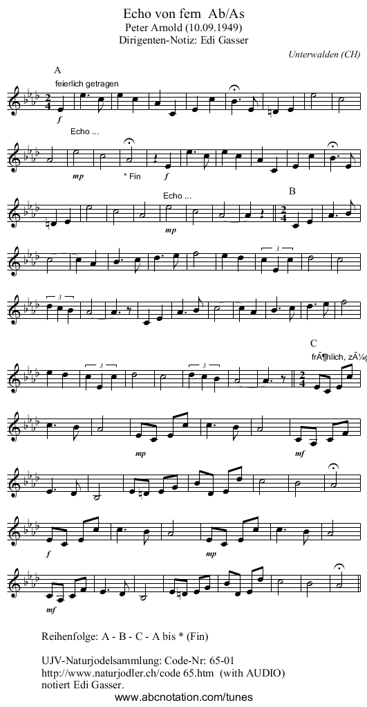Echo von fern  Ab/As - staff notation