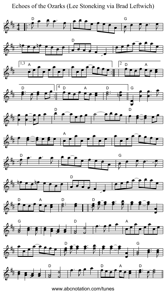 Echoes of the Ozarks (Lee Stoneking via Brad Leftwich) - staff notation