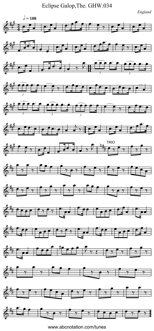 Eclipse Galop,The. GHW.034 - staff notation