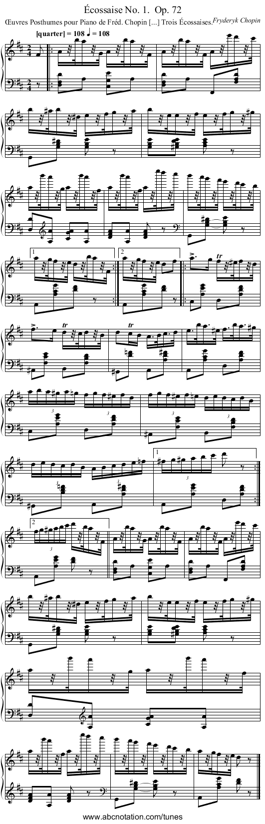 Écossaise No. 1.	 Op. 72 - staff notation