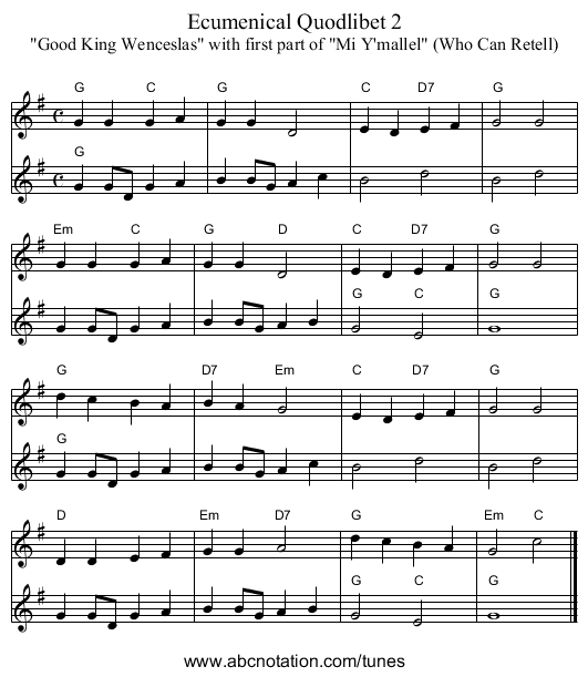 Ecumenical Quodlibet 2 - staff notation