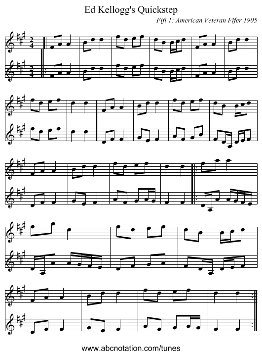 Ed Kellogg's Quickstep - staff notation