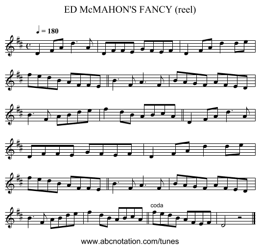 ED McMAHON'S FANCY (reel) - staff notation