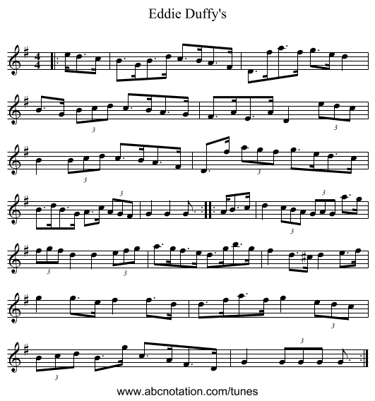 Eddie Duffy's - staff notation