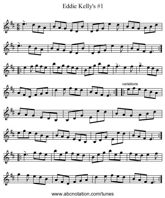 Eddie Kelly's #1 - staff notation