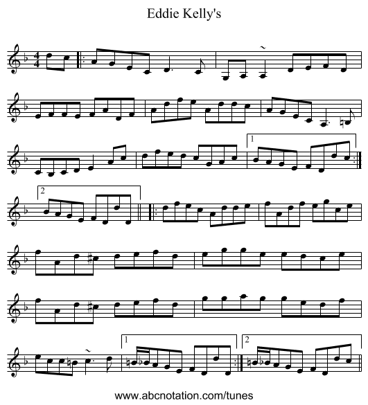 Eddie Kelly's - staff notation