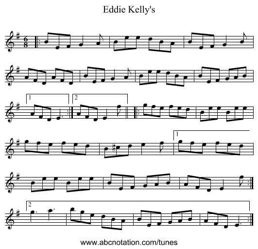 Eddie Kelly's - staff notation