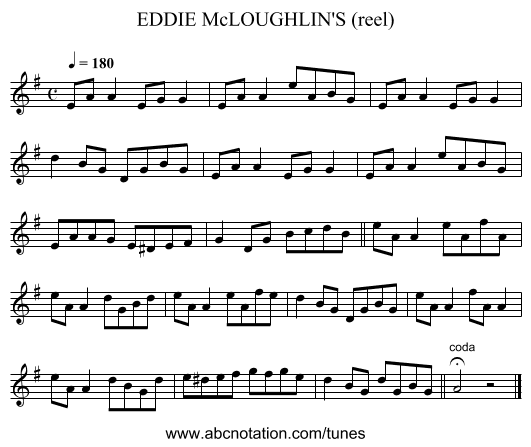EDDIE McLOUGHLIN'S (reel) - staff notation