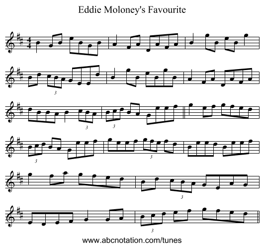 Eddie Moloney's Favourite - staff notation