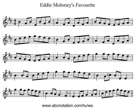 Eddie Moloney's Favourite - staff notation