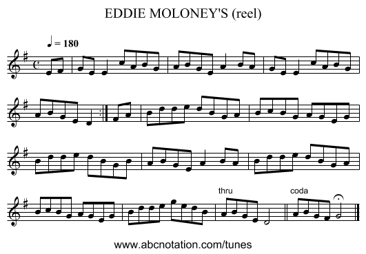 EDDIE MOLONEY'S (reel) - staff notation
