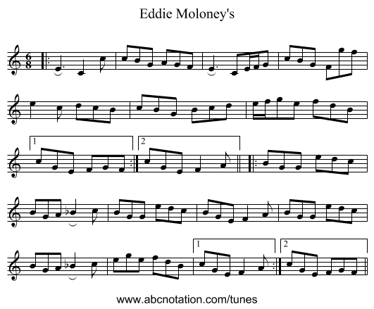 Eddie Moloney's - staff notation
