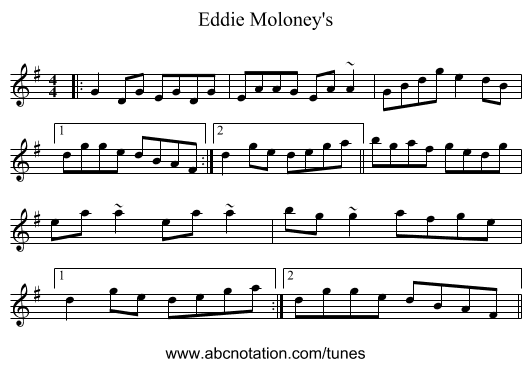 Eddie Moloney's - staff notation