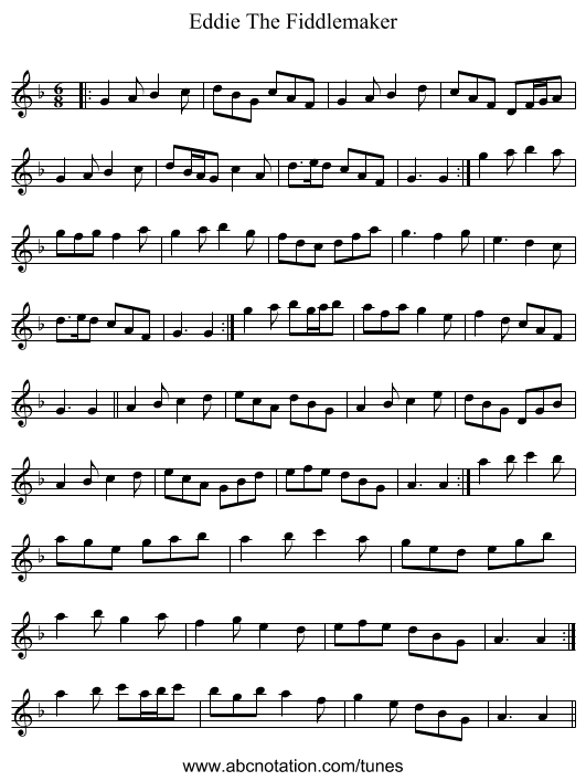 Eddie The Fiddlemaker - staff notation